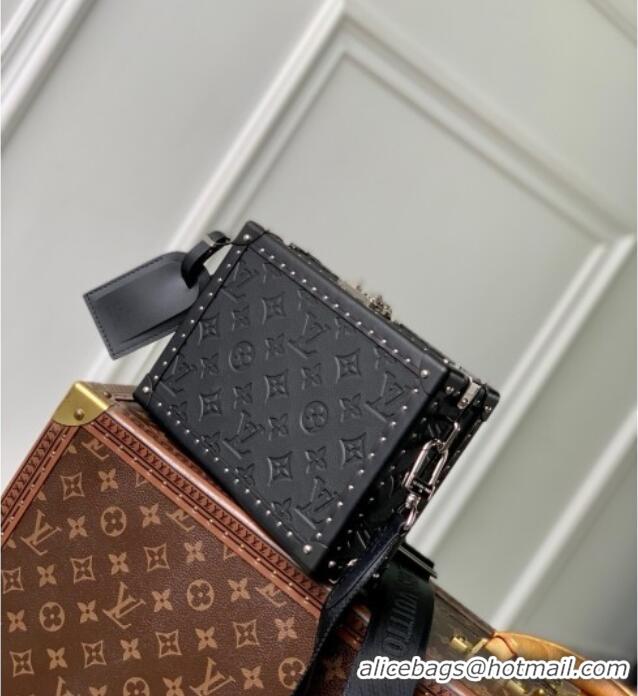 Top Quality Louis Vuitton Clutch Box Bag in Monogram Shadow Embossed Cowhide Leather M12876 Black 2025