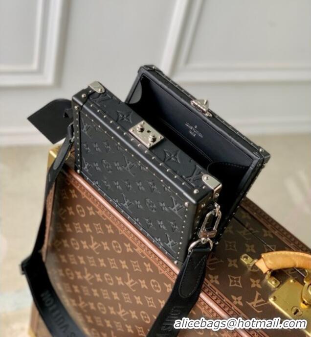 Top Quality Louis Vuitton Clutch Box Bag in Monogram Shadow Embossed Cowhide Leather M12876 Black 2025