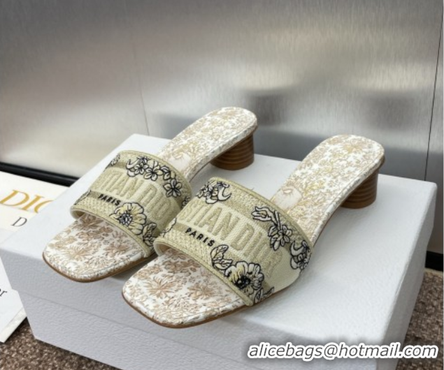 Good Quality Dior Dway Heel Slides Sandal 4.5cm in Cotton Embroidered with Metallic Thread and Gold-Tone Millefiori Unic