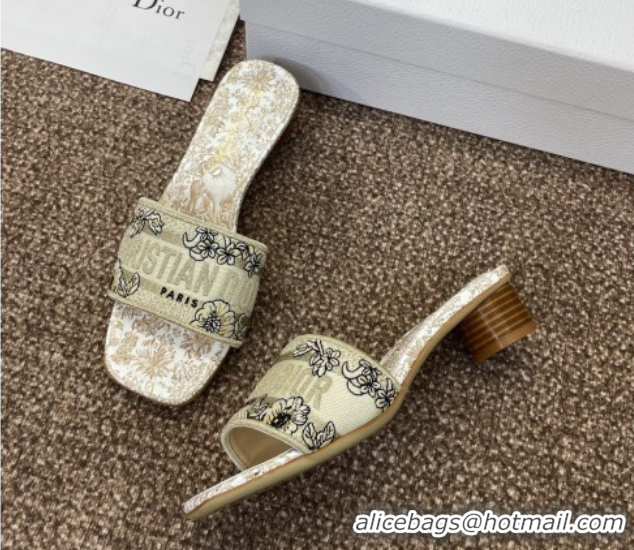 Good Quality Dior Dway Heel Slides Sandal 4.5cm in Cotton Embroidered with Metallic Thread and Gold-Tone Millefiori Unic