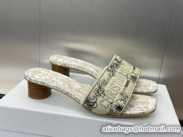 Good Quality Dior Dway Heel Slides Sandal 4.5cm in Cotton Embroidered with Metallic Thread and Gold-Tone Millefiori Unic