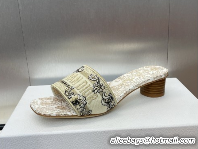 Good Quality Dior Dway Heel Slides Sandal 4.5cm in Cotton Embroidered with Metallic Thread and Gold-Tone Millefiori Unic