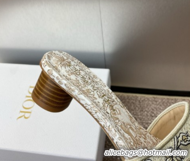 Good Quality Dior Dway Heel Slides Sandal 4.5cm in Cotton Embroidered with Metallic Thread and Gold-Tone Millefiori Unic