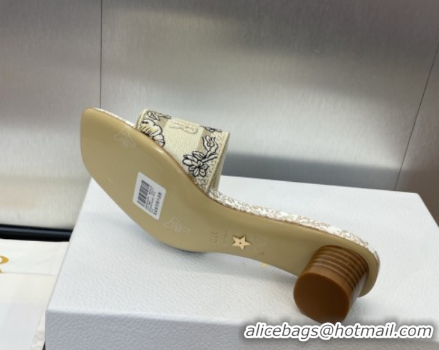 Good Quality Dior Dway Heel Slides Sandal 4.5cm in Cotton Embroidered with Metallic Thread and Gold-Tone Millefiori Unic