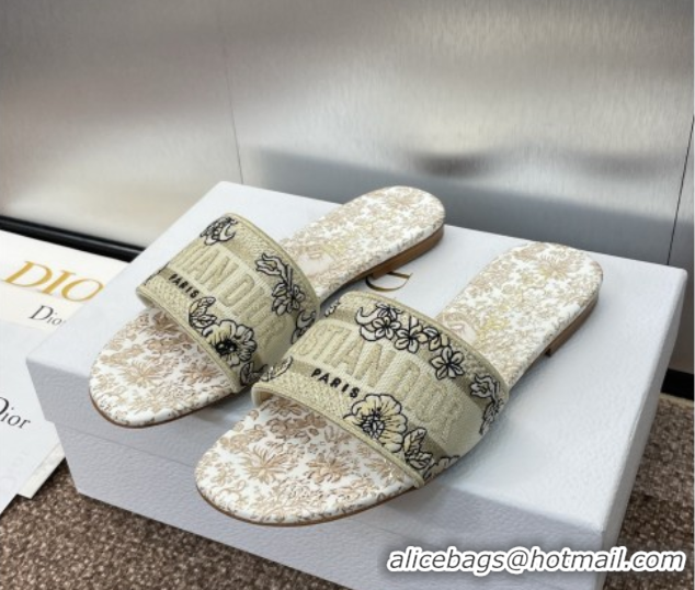 Trendy Design Dior Dway Flat Slides Sandal in Cotton Embroidered with Metallic Thread and Gold-Tone Millefiori Unicorn M