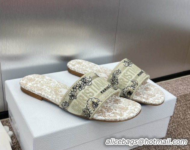 Trendy Design Dior Dway Flat Slides Sandal in Cotton Embroidered with Metallic Thread and Gold-Tone Millefiori Unicorn M