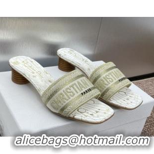Best Price Dior Dway Heel Slides Sandal 4.5cm in Embroidered Cotton Gold-Tone 0425093