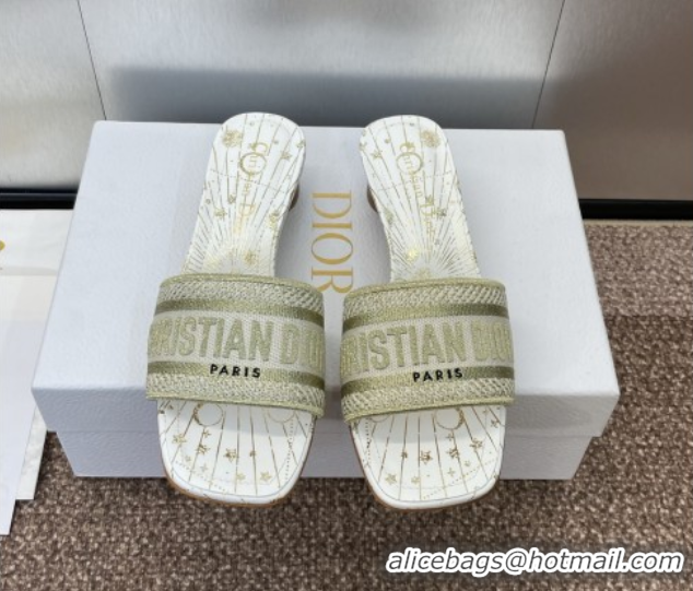 Best Price Dior Dway Heel Slides Sandal 4.5cm in Embroidered Cotton Gold-Tone 0425093