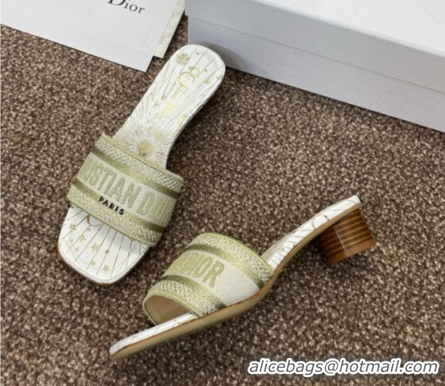 Best Price Dior Dway Heel Slides Sandal 4.5cm in Embroidered Cotton Gold-Tone 0425093