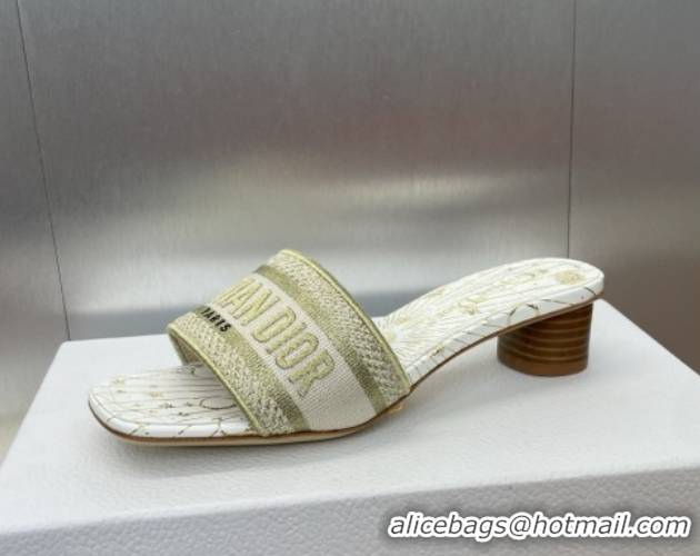 Best Price Dior Dway Heel Slides Sandal 4.5cm in Embroidered Cotton Gold-Tone 0425093