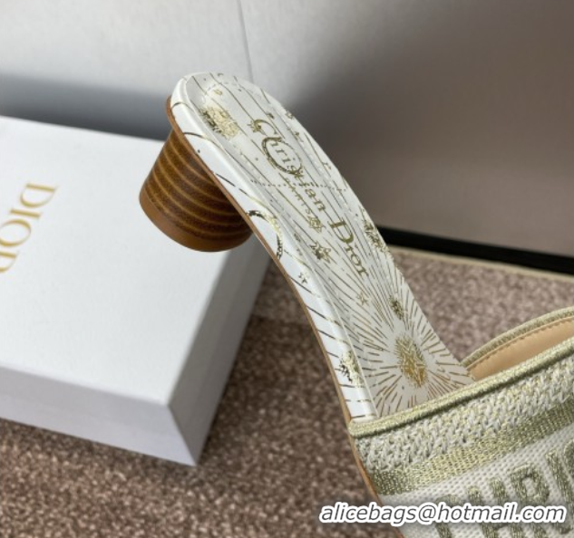 Best Price Dior Dway Heel Slides Sandal 4.5cm in Embroidered Cotton Gold-Tone 0425093