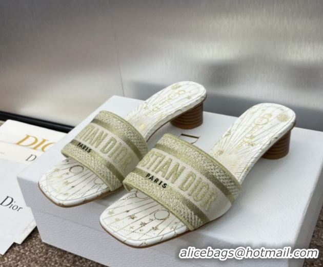 Best Price Dior Dway Heel Slides Sandal 4.5cm in Embroidered Cotton Gold-Tone 0425093