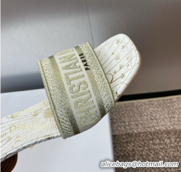 Best Price Dior Dway Heel Slides Sandal 4.5cm in Embroidered Cotton Gold-Tone 0425093