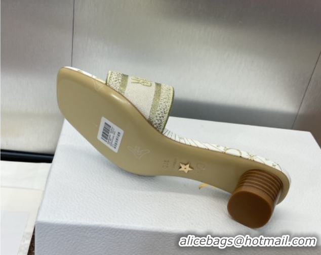 Best Price Dior Dway Heel Slides Sandal 4.5cm in Embroidered Cotton Gold-Tone 0425093