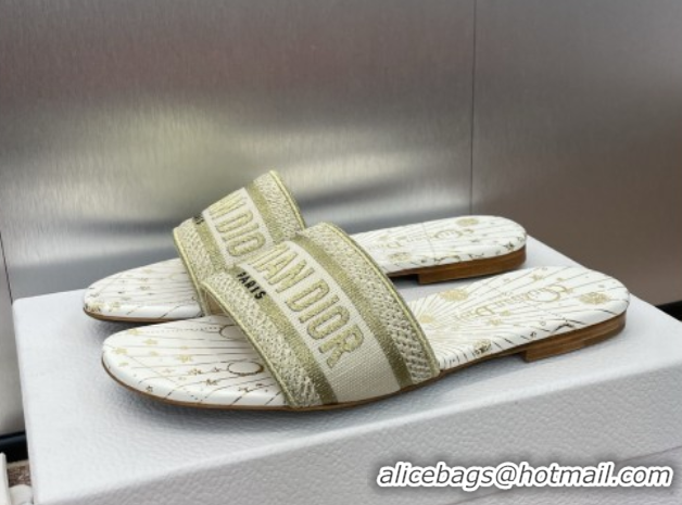Low Price Dior Dway Flat Slides Sandal in Embroidered Cotton Gold-Tone 0425094