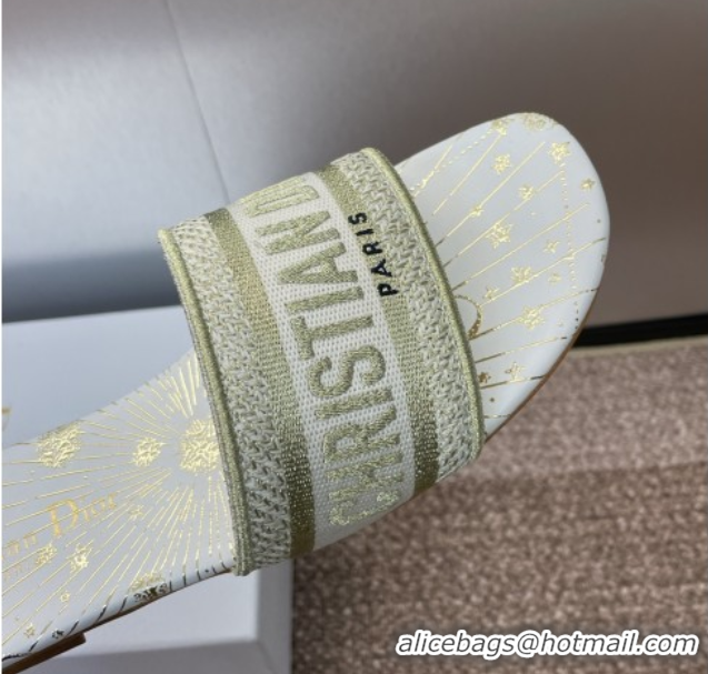 Low Price Dior Dway Flat Slides Sandal in Embroidered Cotton Gold-Tone 0425094