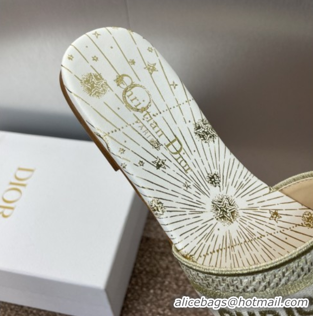 Low Price Dior Dway Flat Slides Sandal in Embroidered Cotton Gold-Tone 0425094