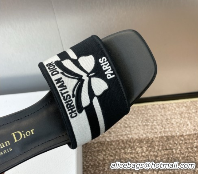 Purchase Dior Dway Heel Slides Sandal 4.5cm in Black and White Cotton Embroidered with Christian Dior Papillon Motif 042