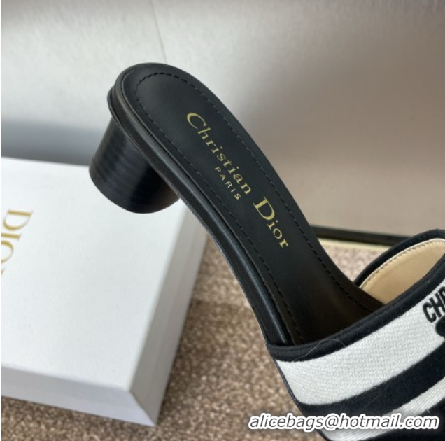 Purchase Dior Dway Heel Slides Sandal 4.5cm in Black and White Cotton Embroidered with Christian Dior Papillon Motif 042