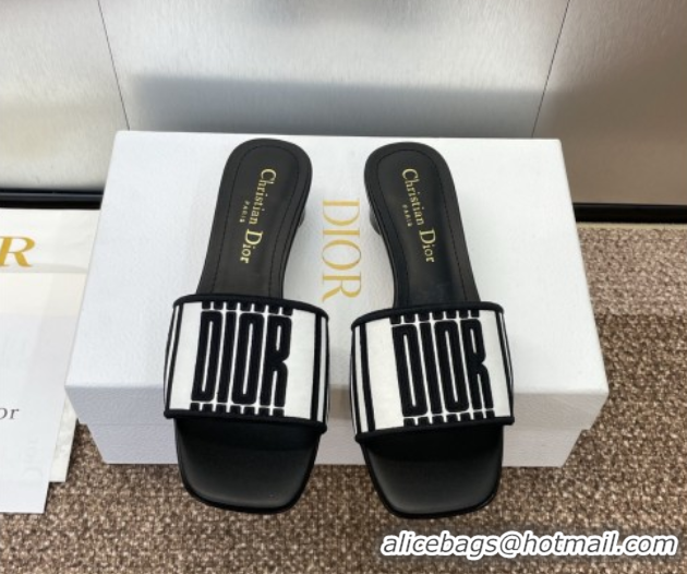 Purchase Dior Dway Heel Slides Sandal 4.5cm in Black and White Cotton Embroidered with Dior Graphique Motif 0425097