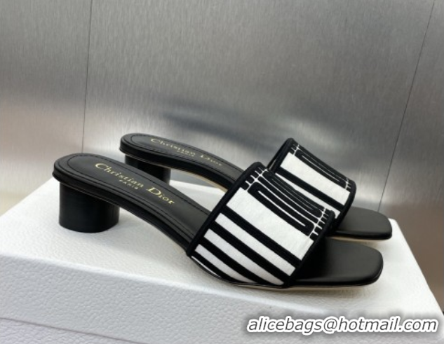Purchase Dior Dway Heel Slides Sandal 4.5cm in Black and White Cotton Embroidered with Dior Graphique Motif 0425097