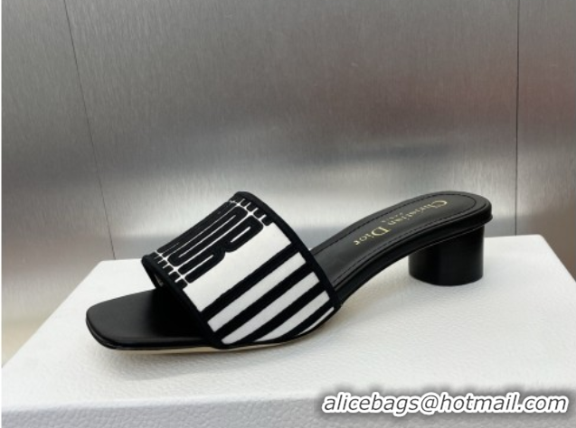 Purchase Dior Dway Heel Slides Sandal 4.5cm in Black and White Cotton Embroidered with Dior Graphique Motif 0425097