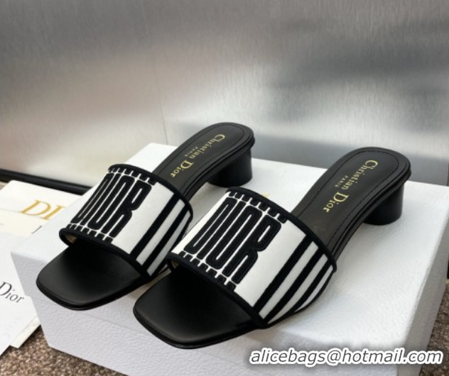 Purchase Dior Dway Heel Slides Sandal 4.5cm in Black and White Cotton Embroidered with Dior Graphique Motif 0425097