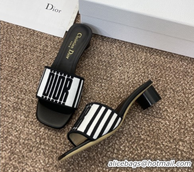Purchase Dior Dway Heel Slides Sandal 4.5cm in Black and White Cotton Embroidered with Dior Graphique Motif 0425097