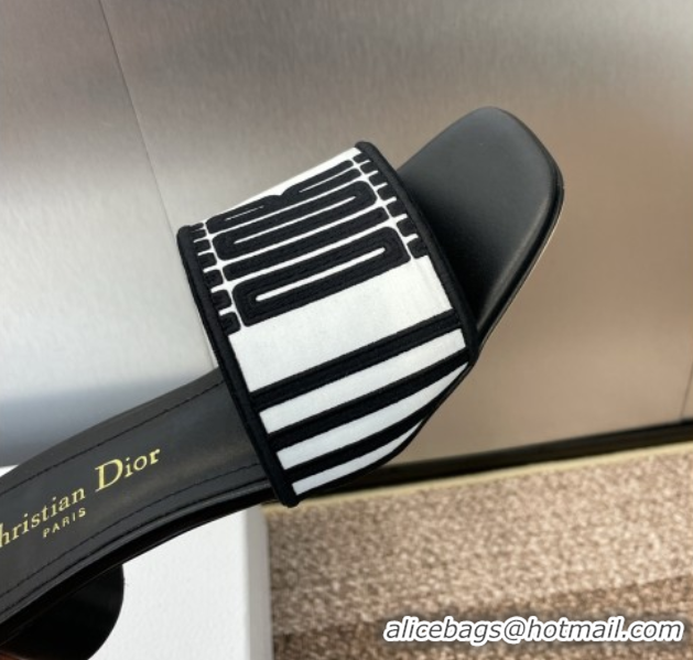 Purchase Dior Dway Heel Slides Sandal 4.5cm in Black and White Cotton Embroidered with Dior Graphique Motif 0425097