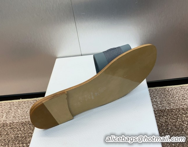 Unique Style Dior Dway Flat Slides Sandal in Calfskin and Embroidered Cotton Blue 0425112