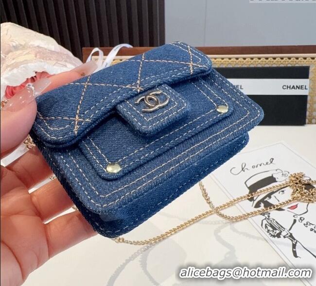 Promotional Chanel Denim Blue Micro Chain Bag 16140 Navy Blue 2025