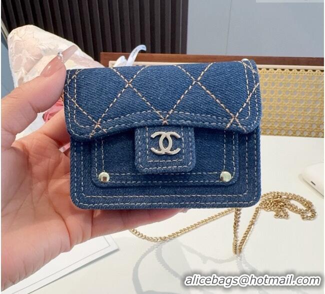 Promotional Chanel Denim Blue Micro Chain Bag 16140 Navy Blue 2025