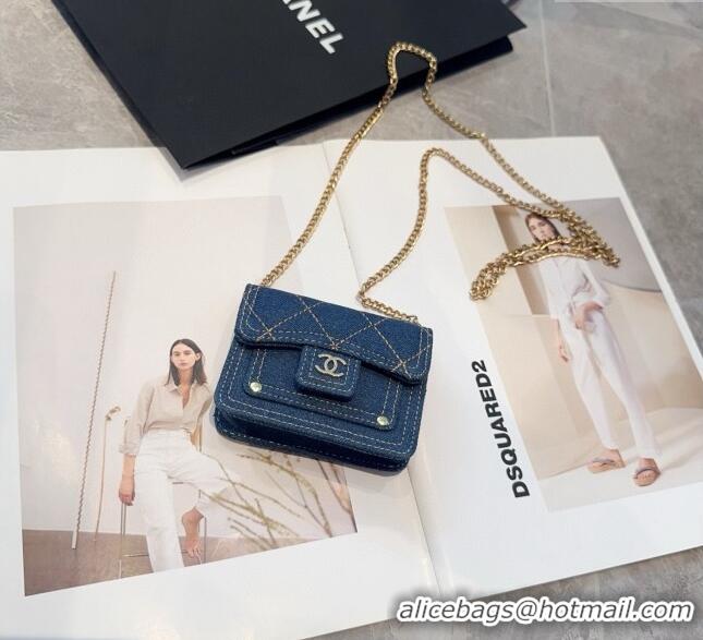 Promotional Chanel Denim Blue Micro Chain Bag 16140 Navy Blue 2025