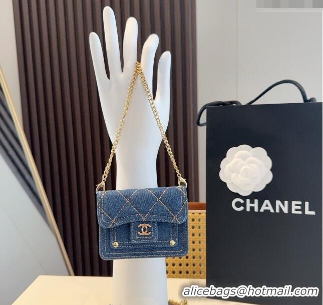 Promotional Chanel Denim Blue Micro Chain Bag 16140 Navy Blue 2025