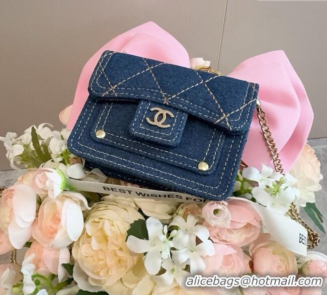 Promotional Chanel Denim Blue Micro Chain Bag 16140 Navy Blue 2025