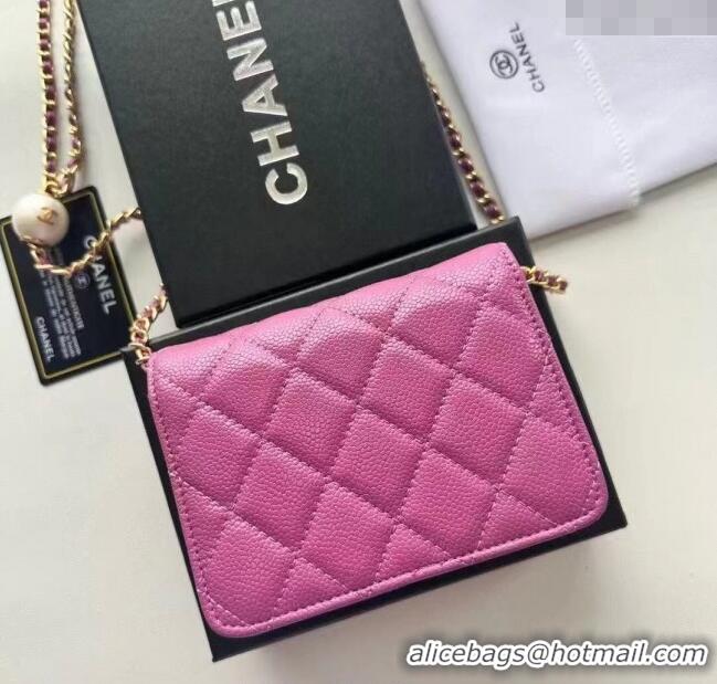 Top Grade Chanel Grained Calfskin Clutch with Chain and Pearls 0618 Rose Red 2025