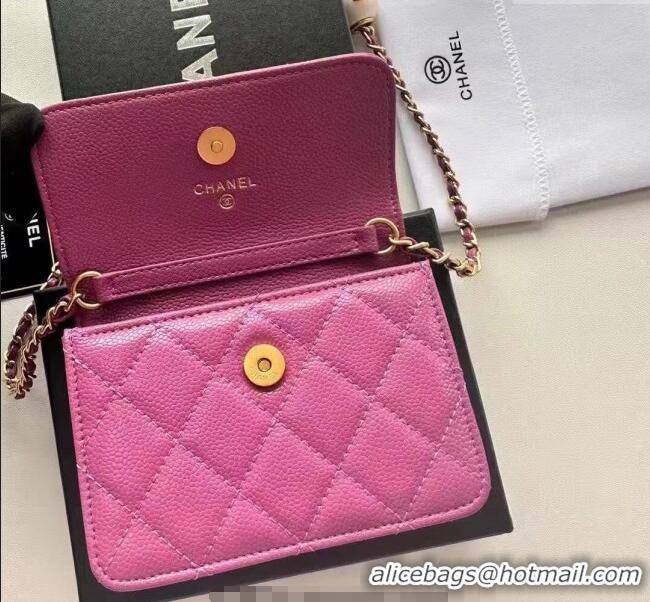 Top Grade Chanel Grained Calfskin Clutch with Chain and Pearls 0618 Rose Red 2025