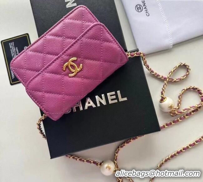 Top Grade Chanel Grained Calfskin Clutch with Chain and Pearls 0618 Rose Red 2025