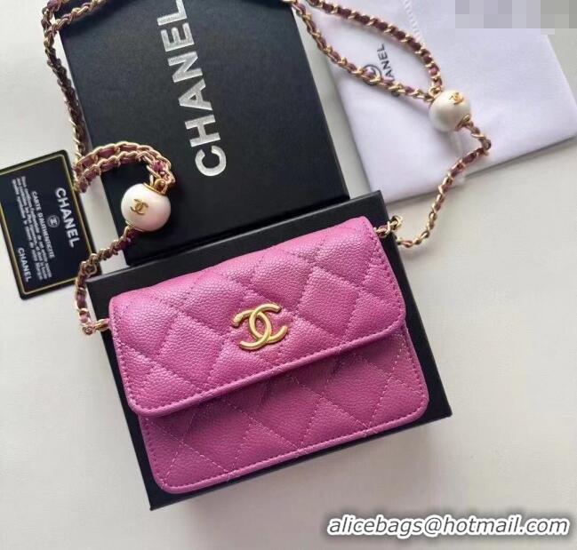 Top Grade Chanel Grained Calfskin Clutch with Chain and Pearls 0618 Rose Red 2025