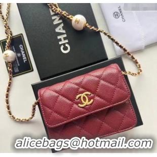 Top Quality Chanel Grained Calfskin Clutch with Chain and Pearls 0618 Dark Burgundy 2025