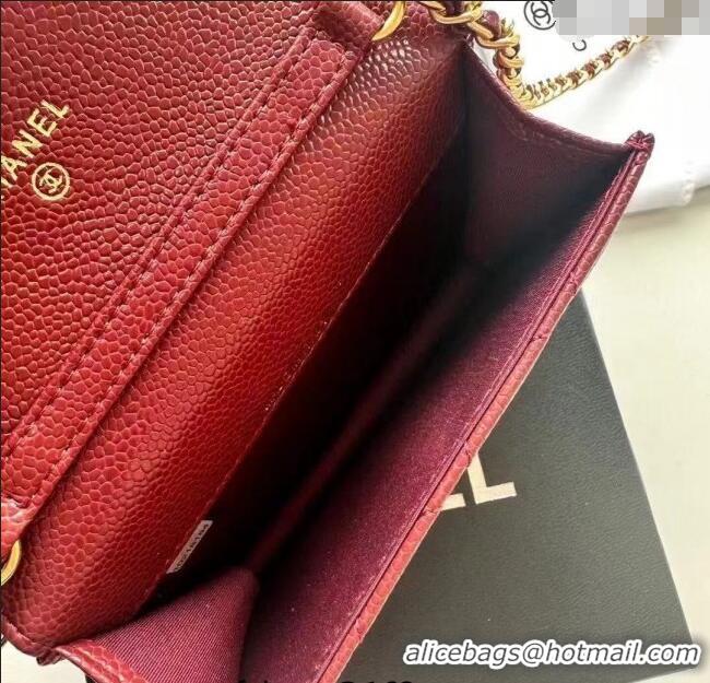 Top Quality Chanel Grained Calfskin Clutch with Chain and Pearls 0618 Dark Burgundy 2025