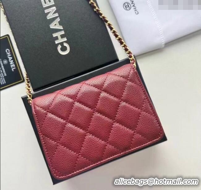 Top Quality Chanel Grained Calfskin Clutch with Chain and Pearls 0618 Dark Burgundy 2025