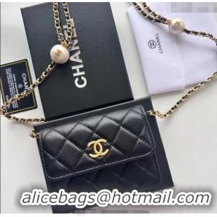 Luxury Discount Chanel Lambskin Clutch with Chain and Pearls 0618 Black 2025