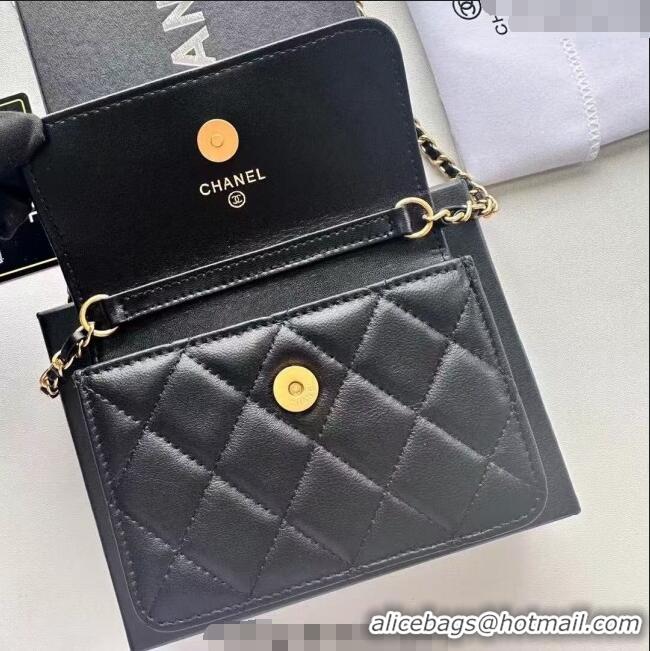 Luxury Discount Chanel Lambskin Clutch with Chain and Pearls 0618 Black 2025