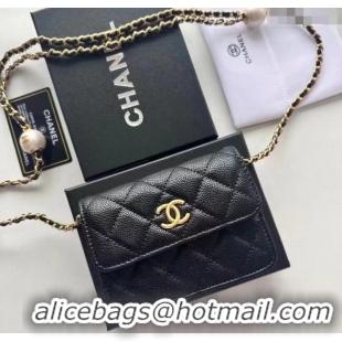 Trendy Design Chanel Grained Calfskin Clutch with Chain and Pearls 0618 Black 2025