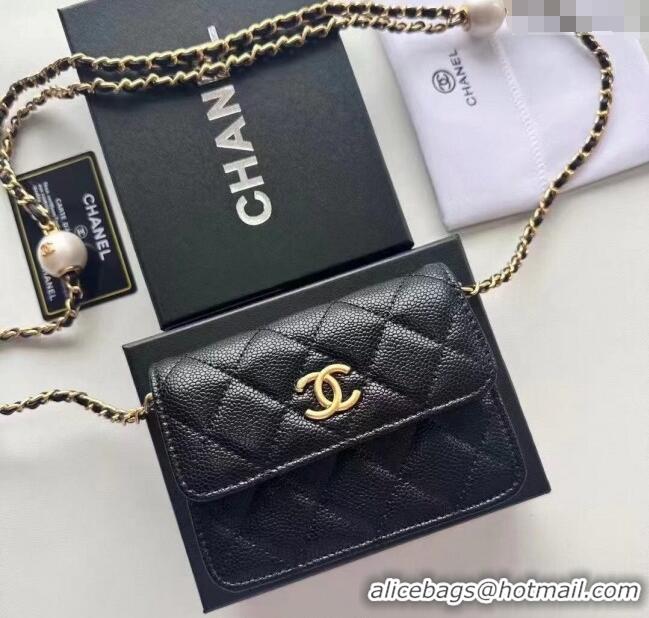 Trendy Design Chanel Grained Calfskin Clutch with Chain and Pearls 0618 Black 2025