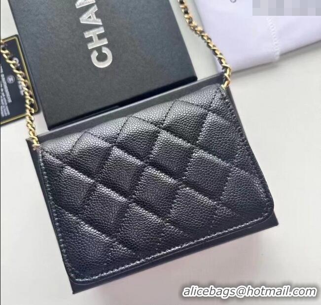 Trendy Design Chanel Grained Calfskin Clutch with Chain and Pearls 0618 Black 2025