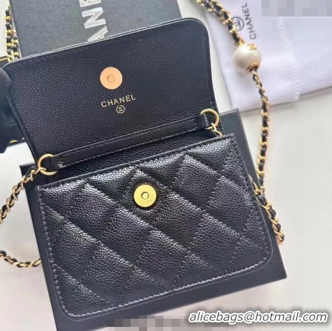 Trendy Design Chanel Grained Calfskin Clutch with Chain and Pearls 0618 Black 2025