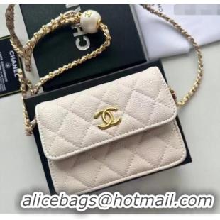 Best Quality Chanel Grained Calfskin Clutch with Chain and Pearls 0618 White 2025