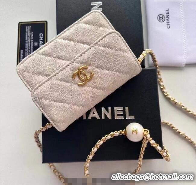 Best Quality Chanel Grained Calfskin Clutch with Chain and Pearls 0618 White 2025